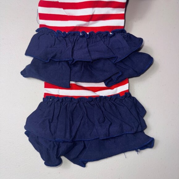 Patriotic Dress & Pants Set Girls 5T Red White Blue Stars Striped Ruffle Cotton - Picture 7 of 9